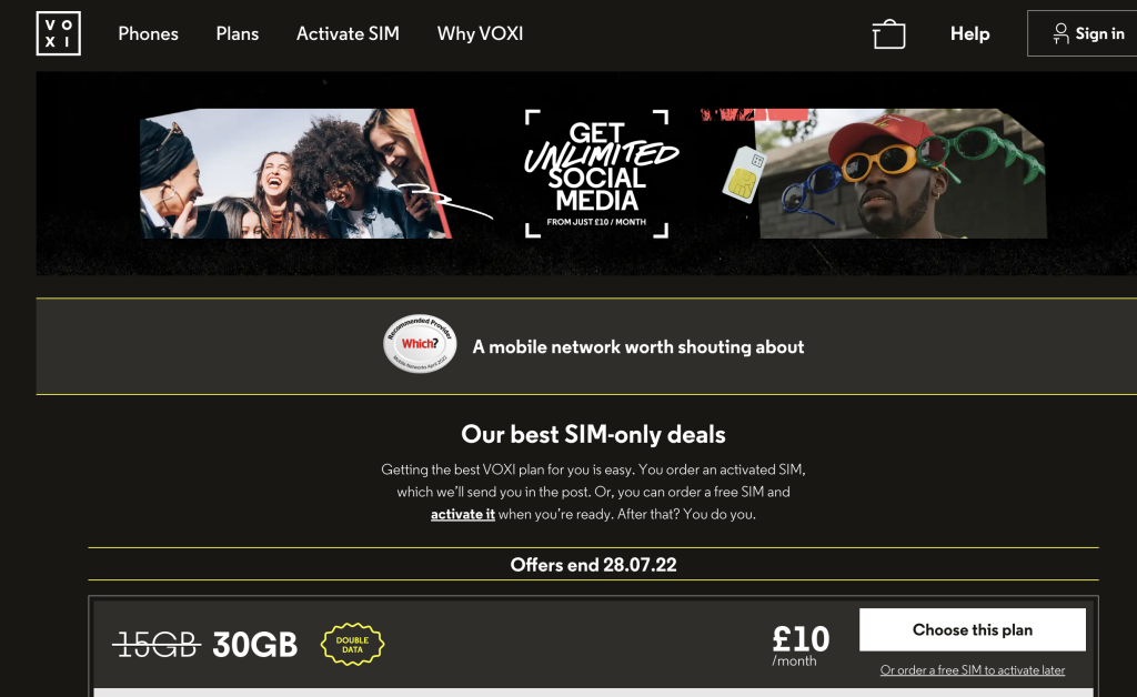 Image showing Voxi Sim-only deal for UK sim card